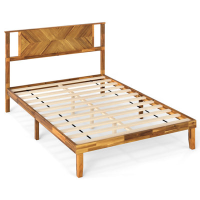 Twin/Full/Queen Mid-Century Acacia Wood Platform Bed with Headboard