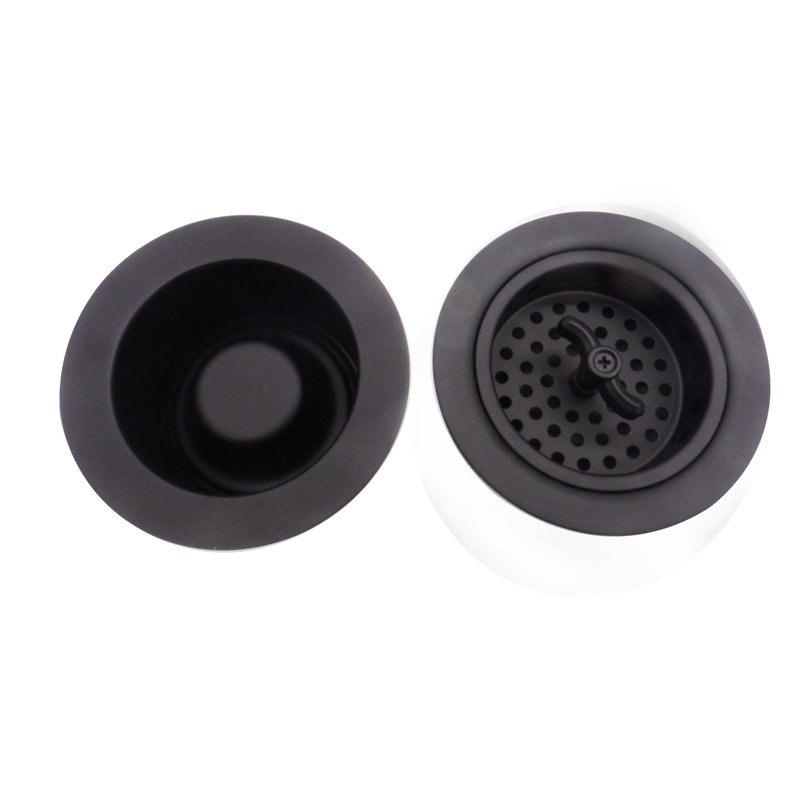 COMBO PACK 3-1/2" Wing Nut Twist Style Kitchen Sink Basket Strainer and Waste Disposal Drain Trim, Matte Black