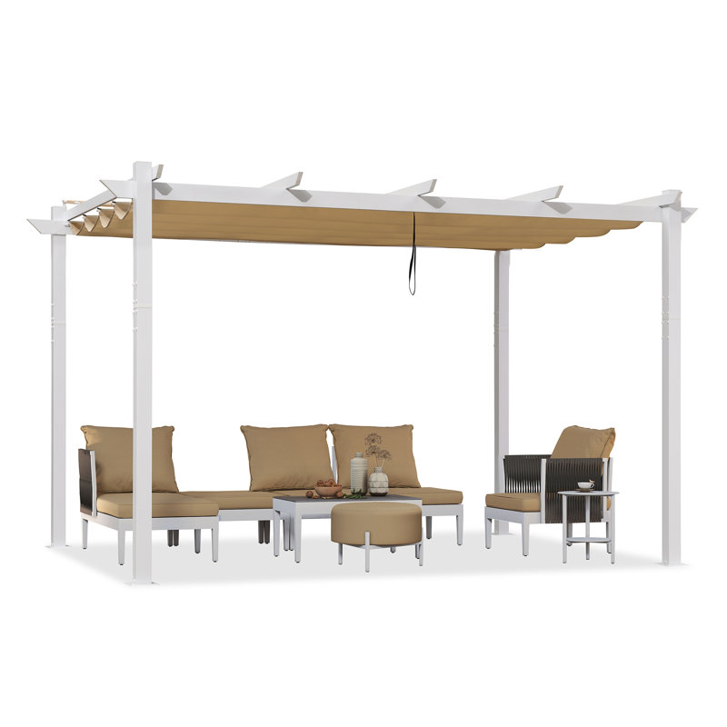 Purple Leaf 10' X 13'aluminum Pergola With Canopy, Khaki