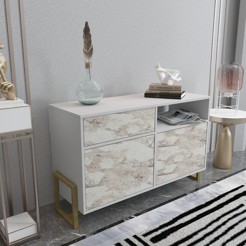 Nenzel 120cm W Sideboard, White Marble Effect