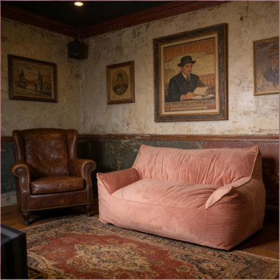 Fauteuil à billes surdimensionné pour adultes, surdimensionné, fauteuil confortable rembourré de mousse avec accoudoirs, housse amovible lavable | Rose | Velours
