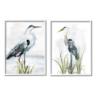 A2-665-Framed Soft Nautical Egrets Framed On Wood 2 Pieces by Carson Lyons Print -  Stupell Industries, a2-665_wfr_2pc_11x14