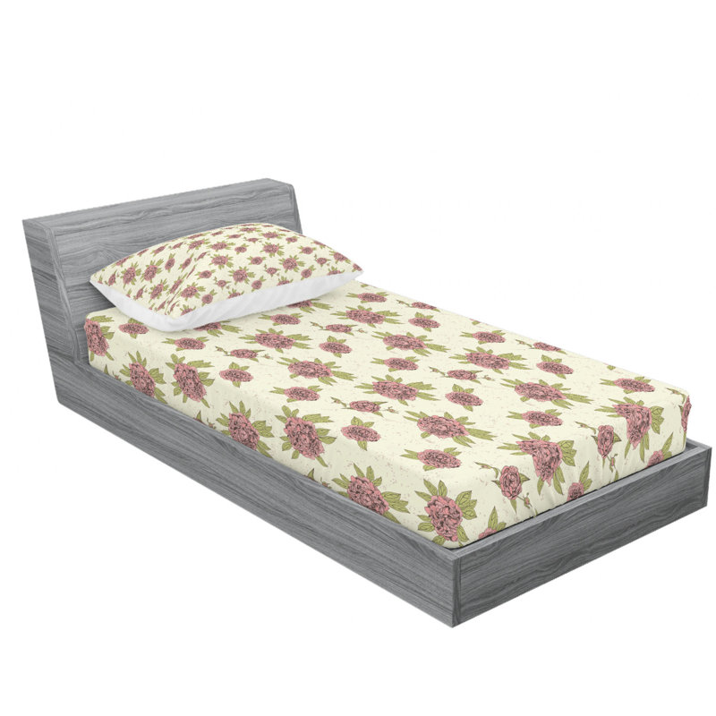 Microfiber Floral Sheet Set, Twin Sheet Set with Fitted Sheet, Taupe Floral