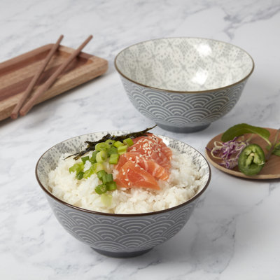 Ensemble de 2 bols de nouilles ramen en grès gaufrés gris