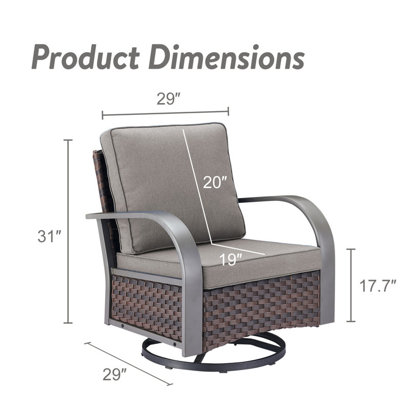 Bobra Outdoor Wicker Swivel Rocking Patio Lounge Chair with Cushions set of 2, Gray