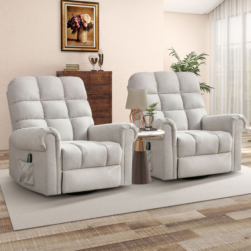 Silvian 42.5" Wide Standard Recliner with Massager, Beige 100% Polyester