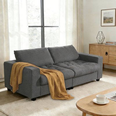 87" Modern Square Arm Upholstered Sofa with Hidden Storage Space