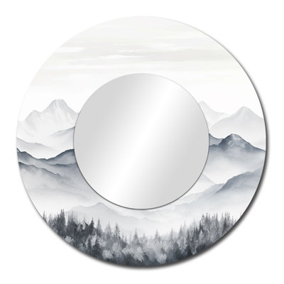 Morning Fog Mountain Wonder – Lodge Round Decorative Wall Mirror, Metal Print