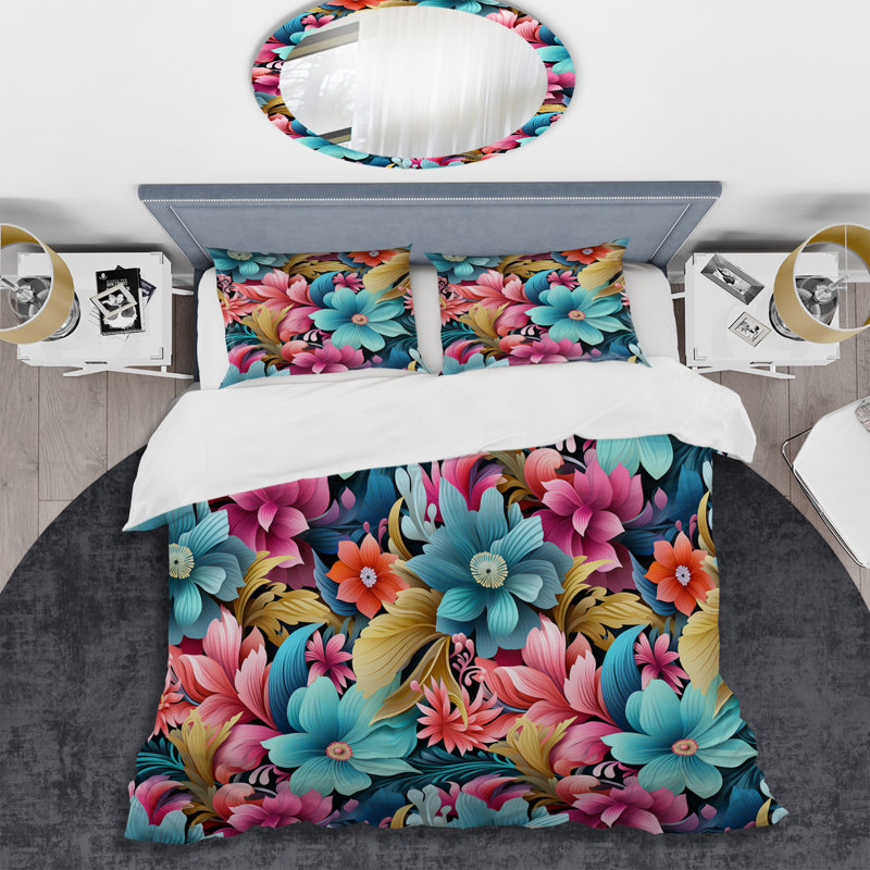 Ensemble de housse de couette éclectique Hibiscus Fusion Frenzy - Eclectic, Housse de couette pour très grand lit et 2 très