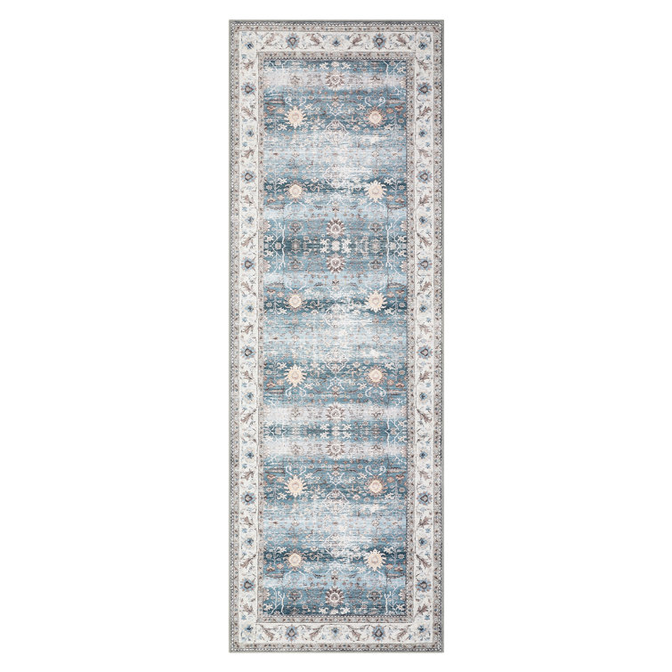 Modern Floral Machine Washable Rug for Living Room Stain Resistant Ultra Soft Low Pile Floor Cover Foldable Lightweight Non Slip Carpet for Bedroom, Dining Room