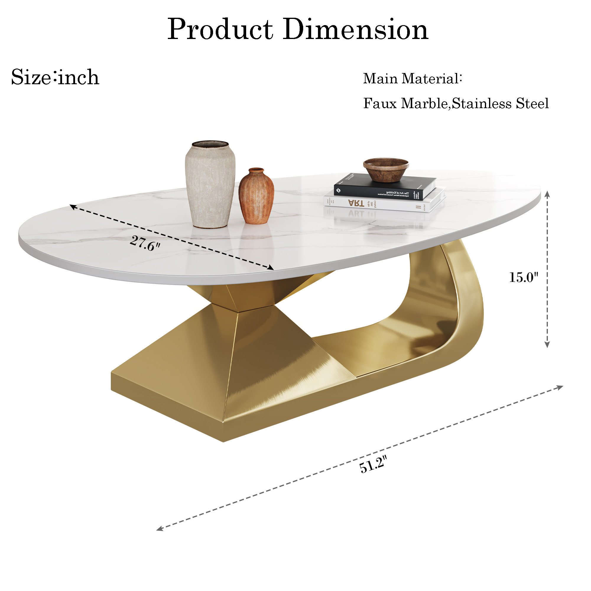 Everly Quinn Modern Sintered Stone Coffee Table with Stainless Steel ...
