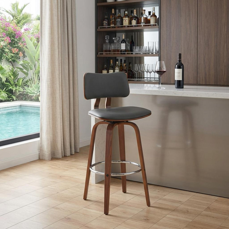 Aylis Swivel Upholstered Counter Stool, Grey, Black, Bar Stool (30” Seat Height)