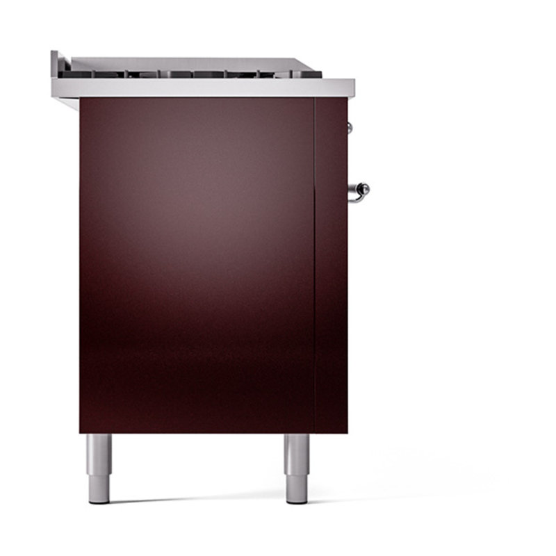ILVE Nostalgie II Noblesse 60 in Dual Fuel Range 7 Burner, Griddle, Frenchtop, Liquid Propane, Burgundy/Chrome