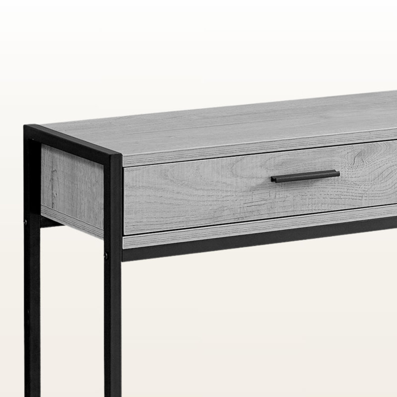 Table d'appoint à 2 tiroirs à finition grise avec pieds en métal noir Hawley