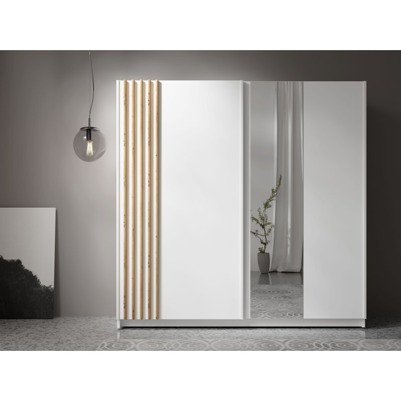 Shaelen 2 Door Laminate Wardrobe, 199cm H x 200cm W x 64cm D, White
