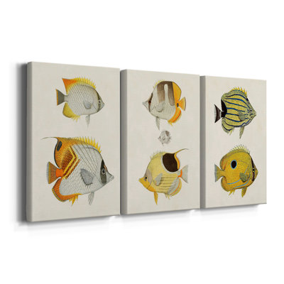 Poisson jaune et gris I - Toile tendue avec châssis sur mesure - 3 pièces