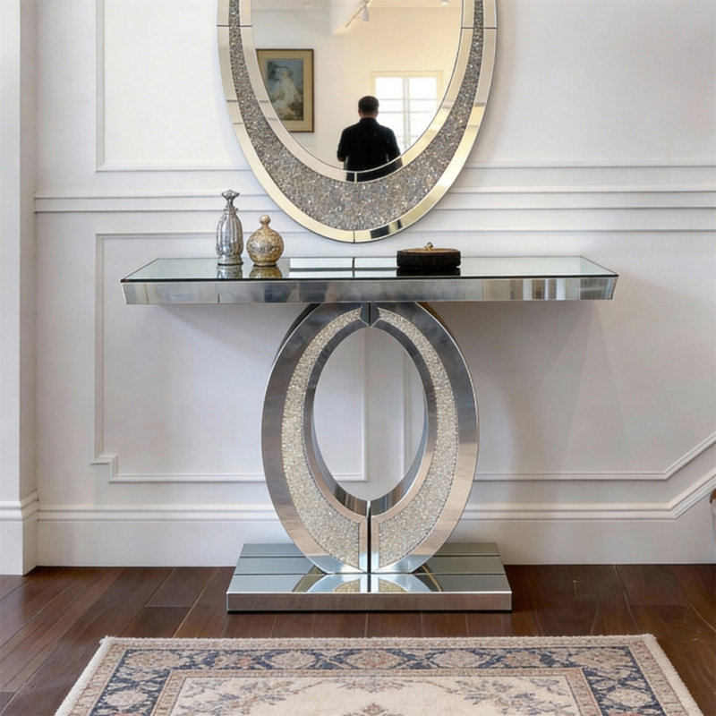 Grande console en forme de miroir en forme de losange concassé pour un couloir et un salon