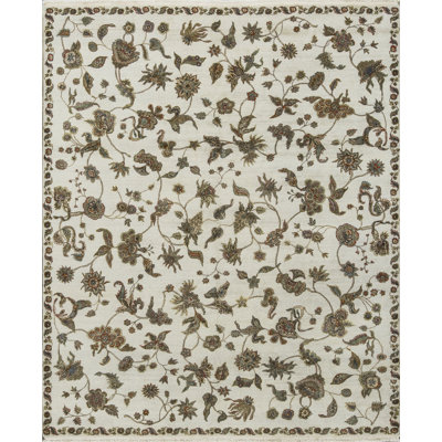 Hand-Knotted High-Quality Ivory Area Rug