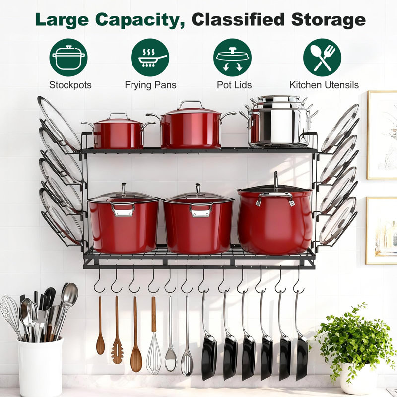 Pot Rack Wall Mounted, 22''-30'' Length Expandable