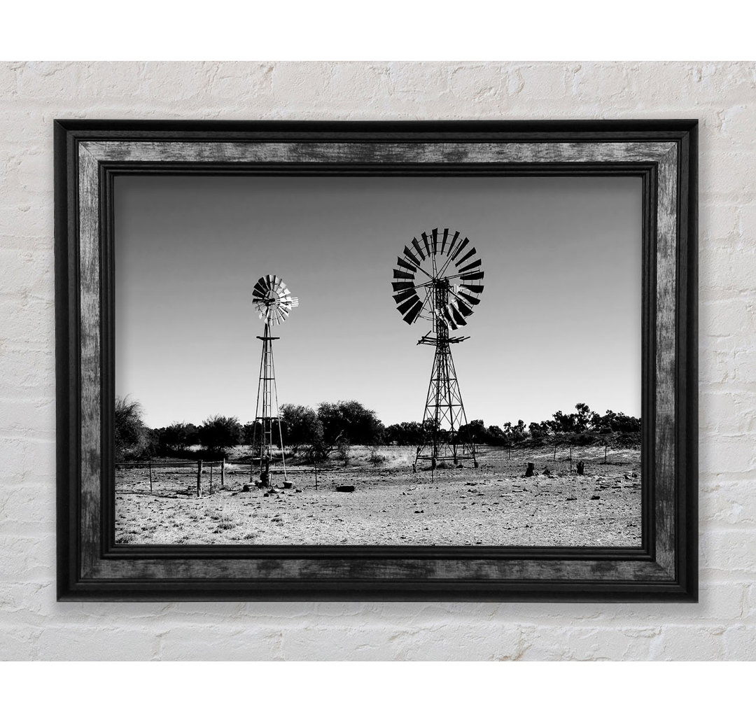 Windmills In The Desert B N W - Einzelne Bilderrahmen Kunstdrucke