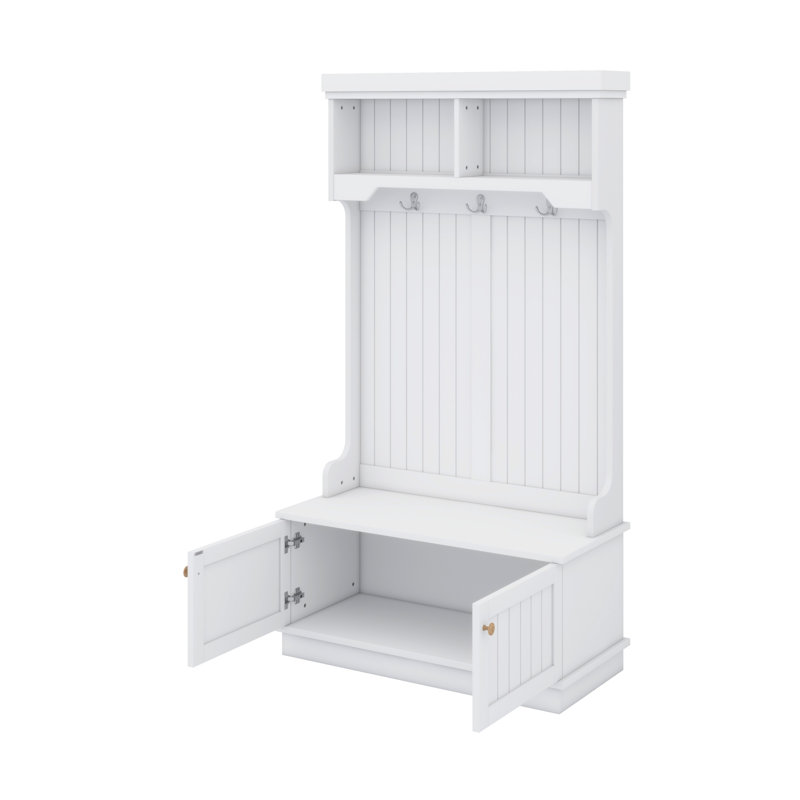 Hall Tree With Storage Shoe Bench For Entryway And Hallway, 4-In-1 Design Coat Racks With Hooks For Living Room, White