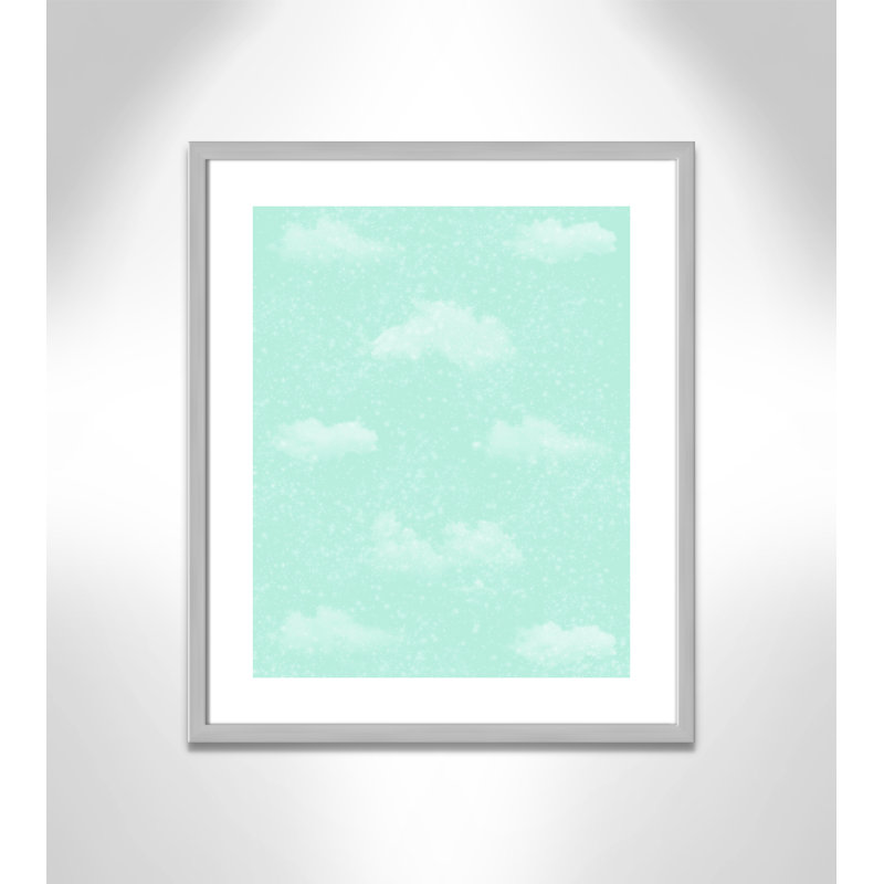 Art unique de nuages scintillants, H 25,5 po x l 21,5 po x P 1,1875 po, Encadré de boîte argent