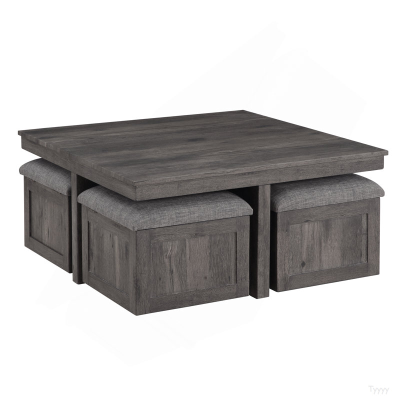 Table basse 38 po en bois rustique avec tabourets de rangement Moseberg