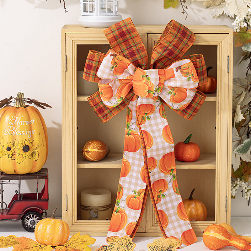 Boucle de couronne d'automne 1 pièce, grand nœud de guingan en toile de jute fait à la main pour les décorations de fête d'automne, style B