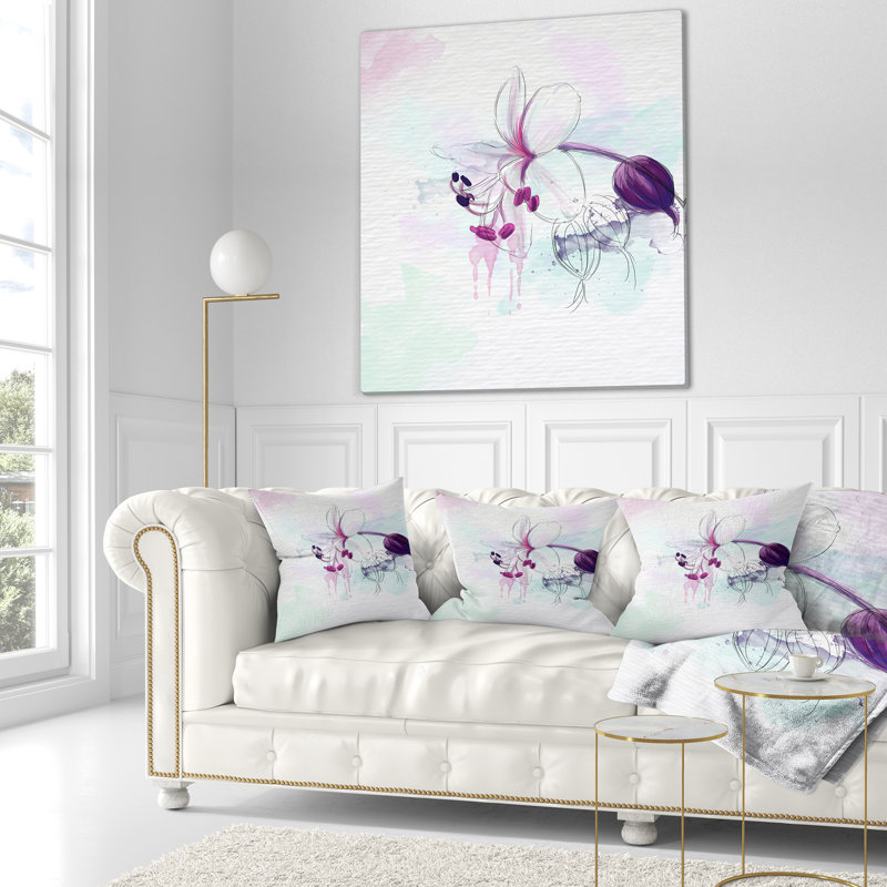 Magnifique fleur mauve avec éclaboussures - coussin à imprimé floral, 16 po x 1 po, Coussin décoratif