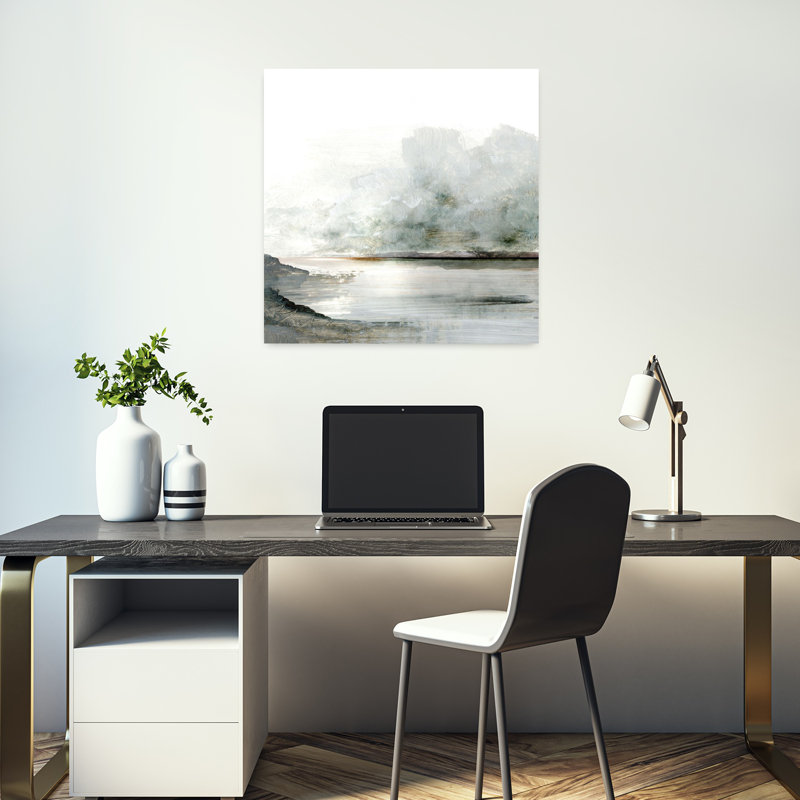 Art contemporain, poisson abstrait, paysage côtier, art, H 18 po x l 18 po