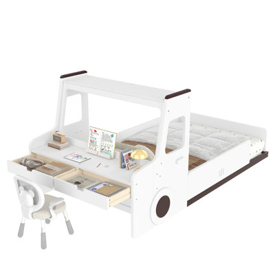 Lit simple pour enfant avec tiroirs de rangement, fenêtre et bureau pour enfant, blanc