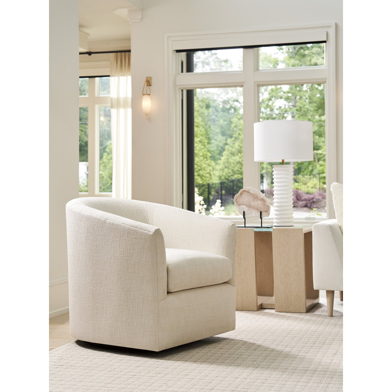 Sunset Key Upholstered Swivel Barrel Chair, Beige Polyester Blend