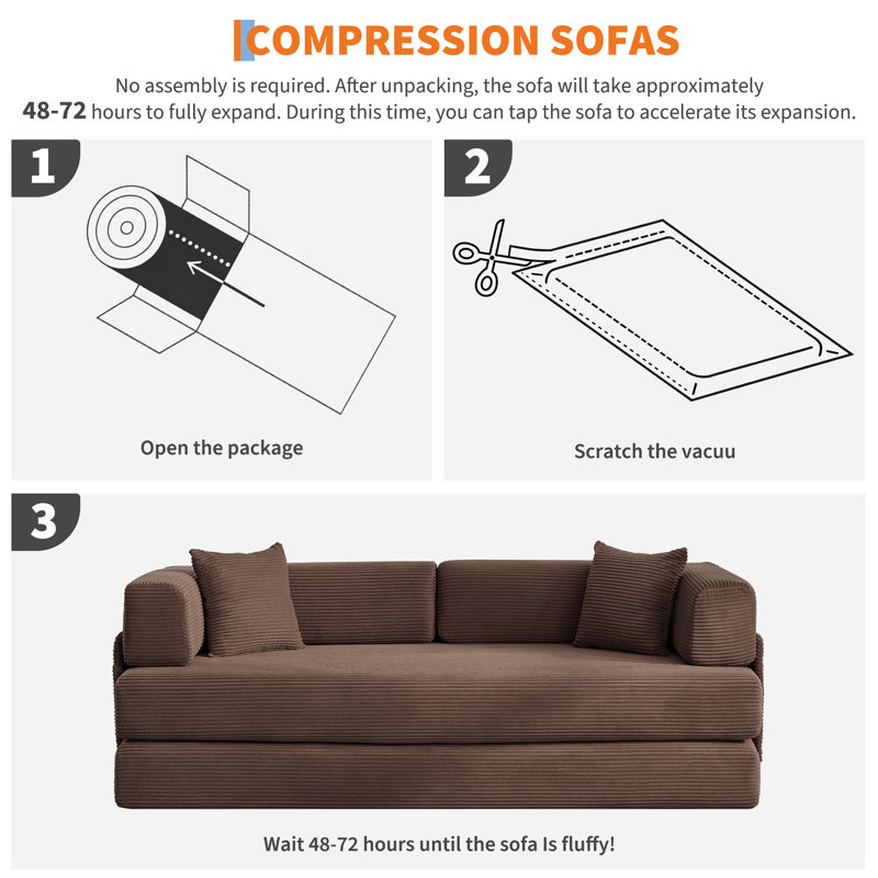 Canapé-lit moderne convertible 78,8 po, canapé-lit 2 en 1 avec coussin amovible, Brun