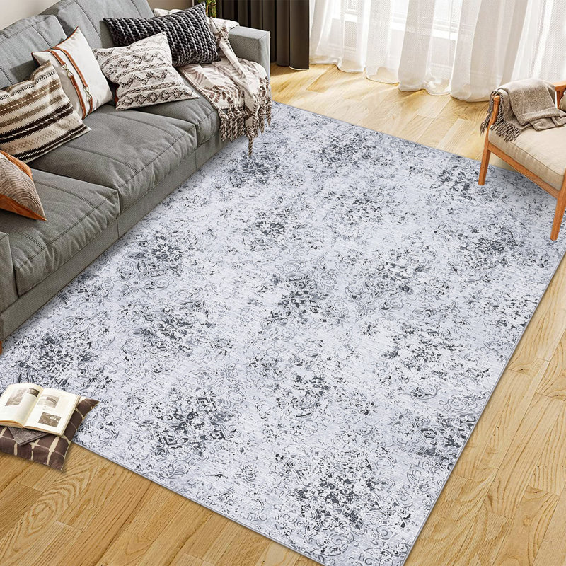 Tapis à motif floral bohème Boho, Gris, Rectangle 5 pi x 7 pi