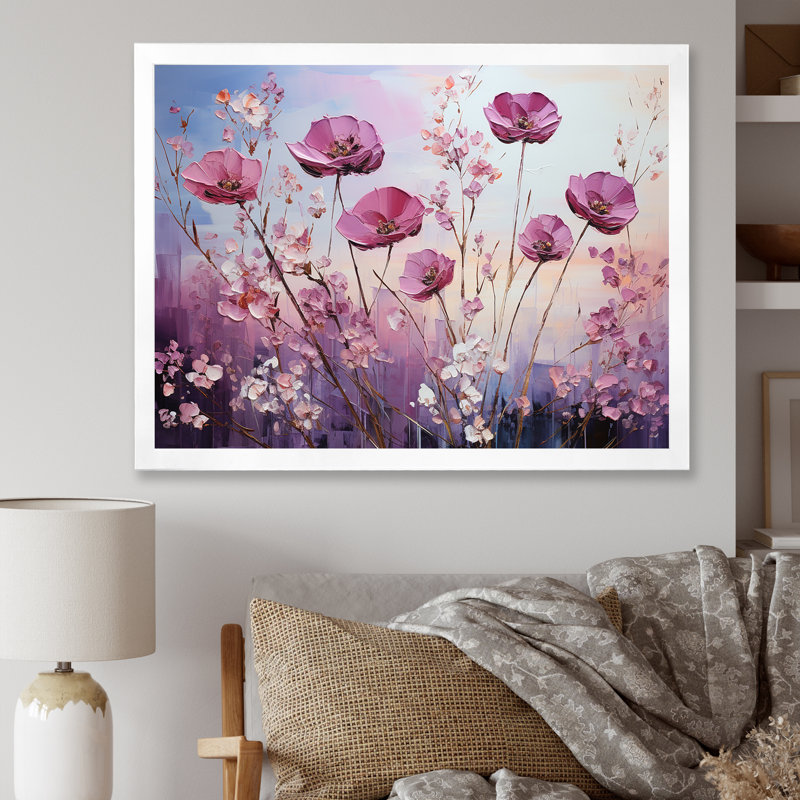 «Violet Flower Meadow Harmony II», reproduction sur toile, Cadre simple blanc, H 30 po x l 40 po x P 1,5 po