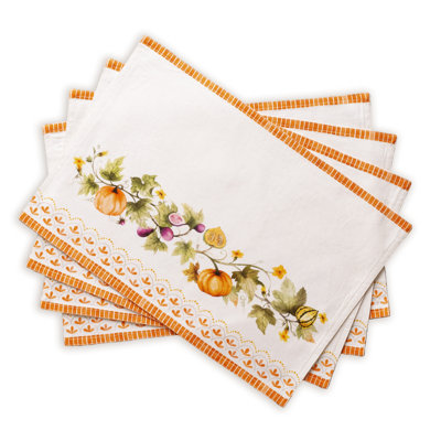 Maison d'Hermine Pumpkin Garden - Cloudy Cream 100% Cotton Placemats Set 4 - 13" x 19"