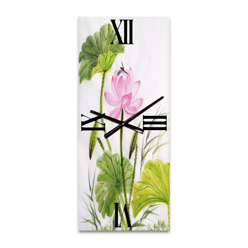 Horloge murale simple fleur de lotus avec feuilles, Petit