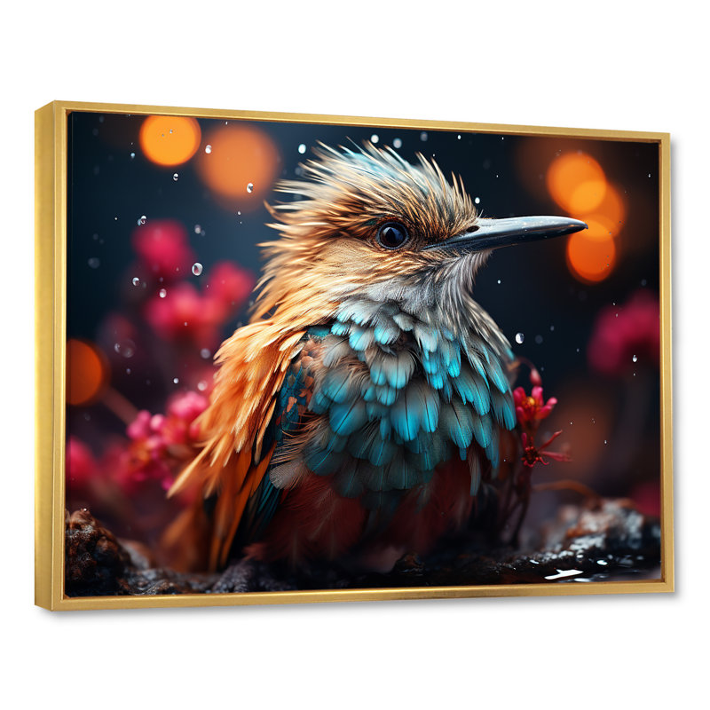 Cosmic Hues Infuse The Birds I - Bird Wall Art Living Room, H 24 po x l 32 po x P 1 po, Cadre flottant doré