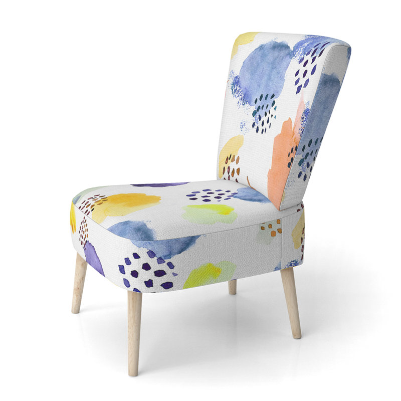 Accent Chair, Beige Floral Pattern Upholstered Decor - Beige Floral Pattern II, Blue/Yellow