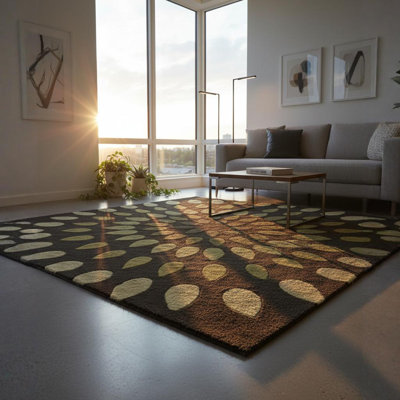 Tapis brun clair, vert et jaune en laine touffeté à la main Clois Authentic