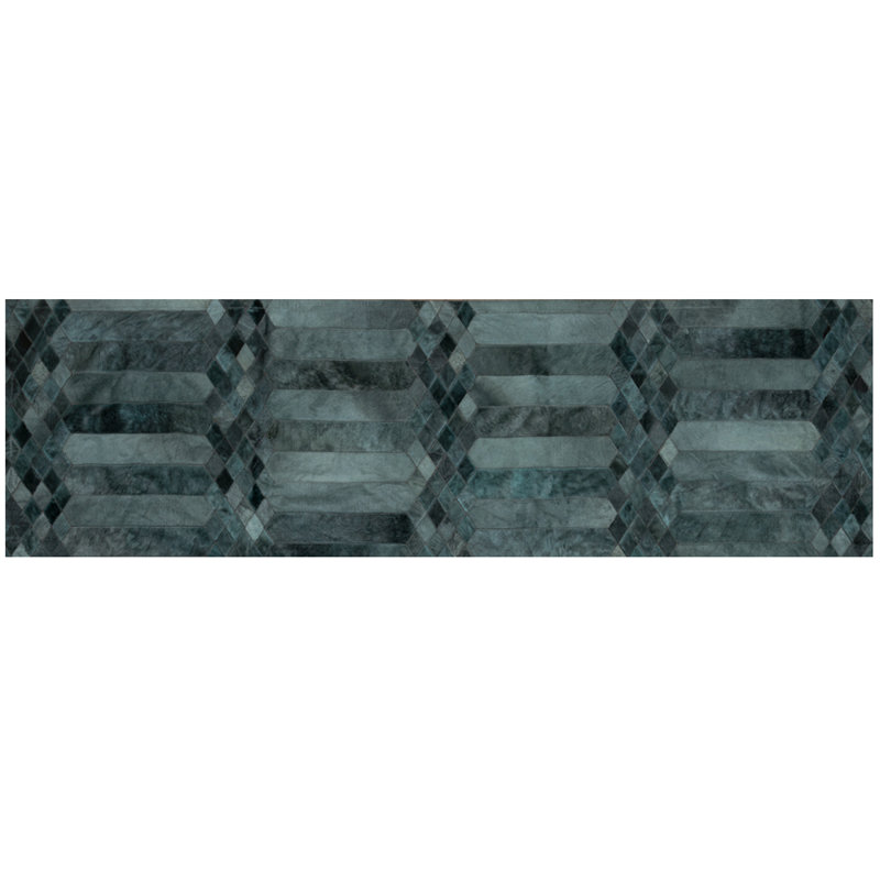 Largo Cowhide Geometric Area Rug in Teal, Runner 2'7" x 16'4"