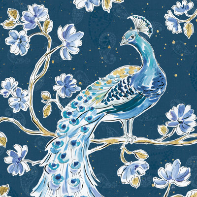 «Peacock Allegory IV Blue V2» par Daphne Brissonnet, reproduction d'art sur toile tendue