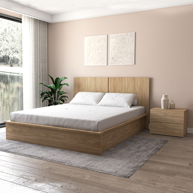 Gracie Oaks Cannella Queen Bed Frame, Light Oak | Wayfair