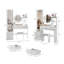 Armoire à miroir pleine grandeur + coiffeuse à miroir rond à DEL + tabouret rembourré, avec 2 centrales électriques + 2 centrales USB, miroir à DEL de 17 po de diamètre, commande tactile, 3 couleurs, luminosité réglable, grand bureau-1754113636