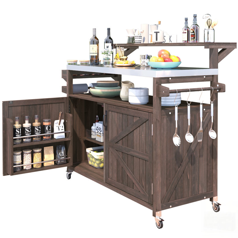 Îlot de cuisine extérieur avec tablette surélevée, plateau en acier inoxydable et grand espace de rangement pour une expérience de cuisson et de divertissement améliorée