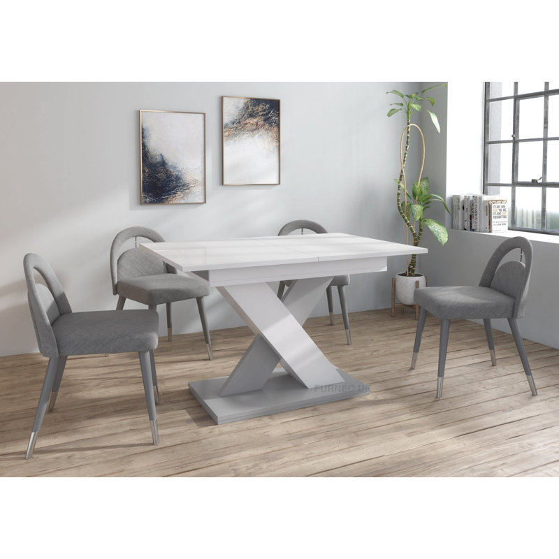 Enzo Extendable Dining Table, White Top/Grey Base