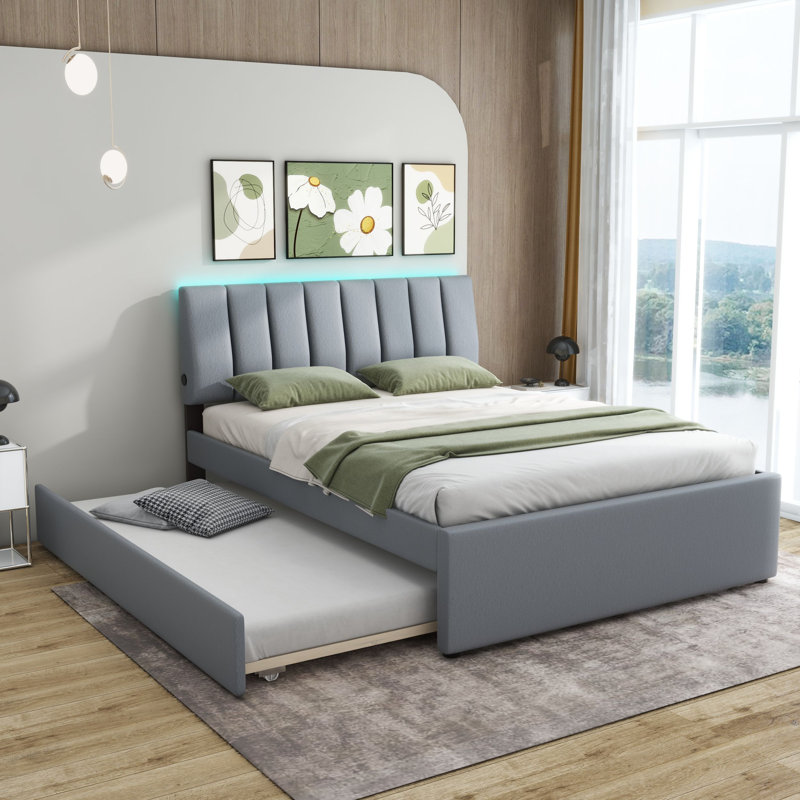 Alphea Upholstered Platform Bed, Gray, Twin