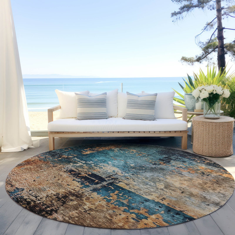 Red Round Flat Woven Synthetic Washable Rug, 8' Diameter