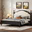 Grand lit plateforme en bois avec tête de lit tapissier, structure robuste et tissu élégant pour le confort et le style (matelas non inclus)