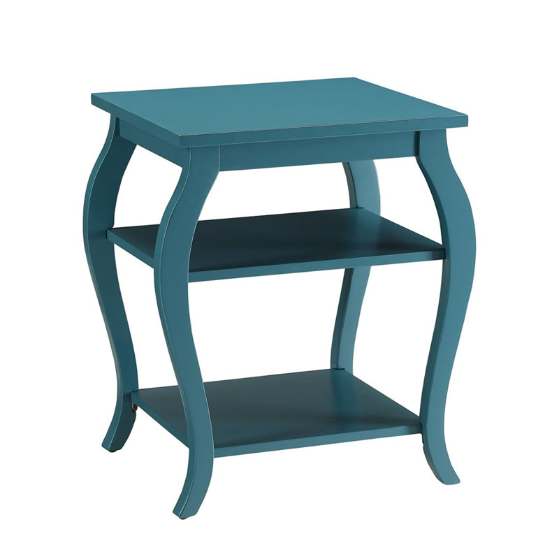 Table de bout carrée avec 2 tablettes, bleu sarcelle, Sarcelle
